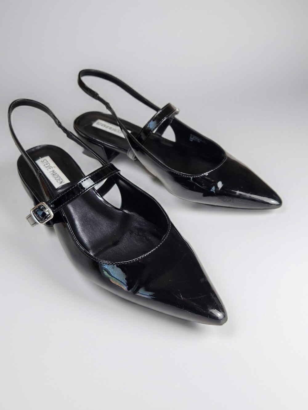 Steve Madden Anyaa Black Patent Slingback Career Kitten Heel Size 10M